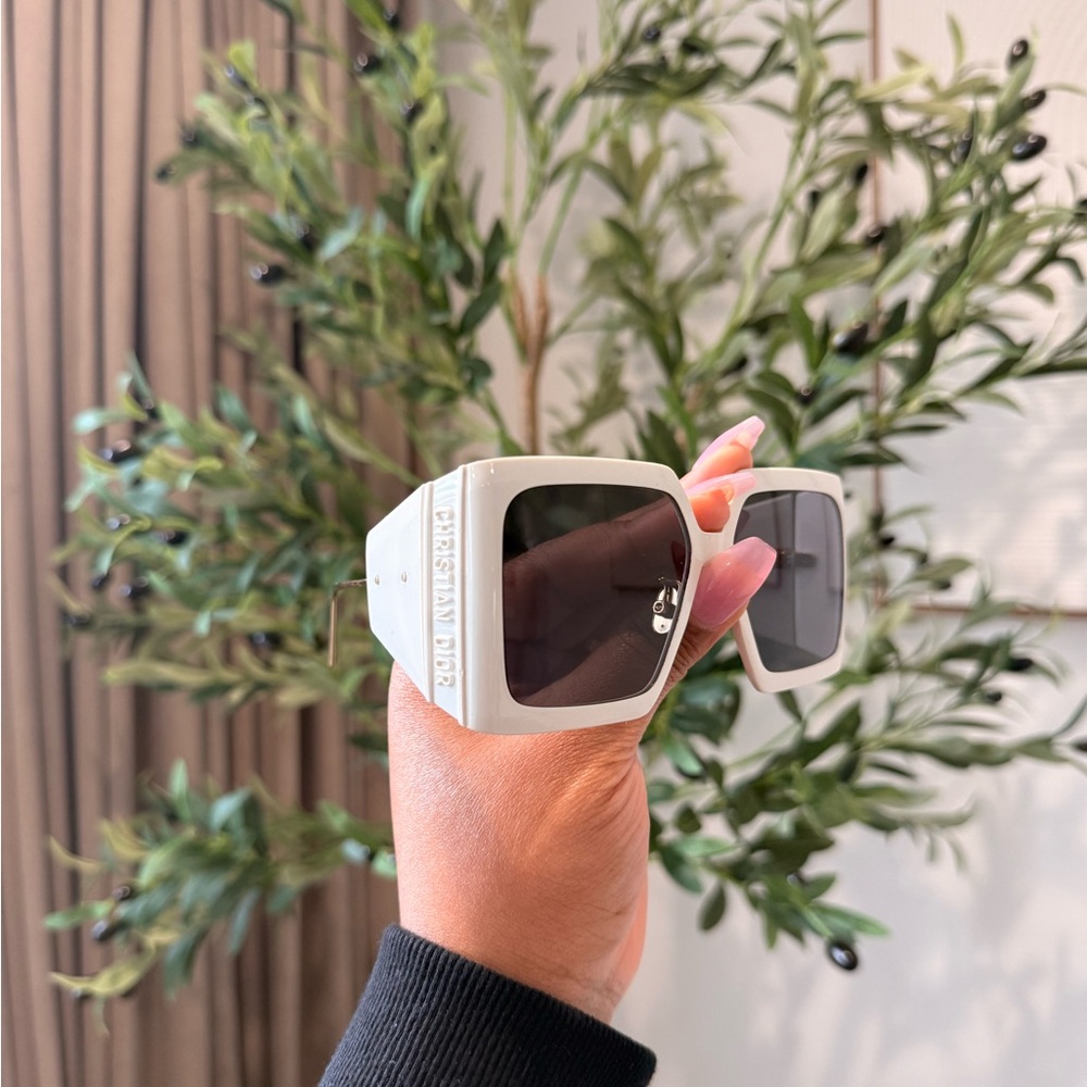 Dior Chunky White Square Sunglasses with Dark Lenses